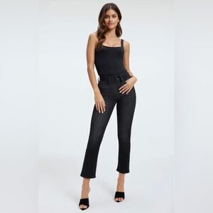 GOOD AMERICAN Good Legs Straight Ankle Jean High Waist Faded Black Size 6 28 New